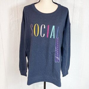 NEW Wildfox Social Navy Blue Statement Sweatshirt XXL